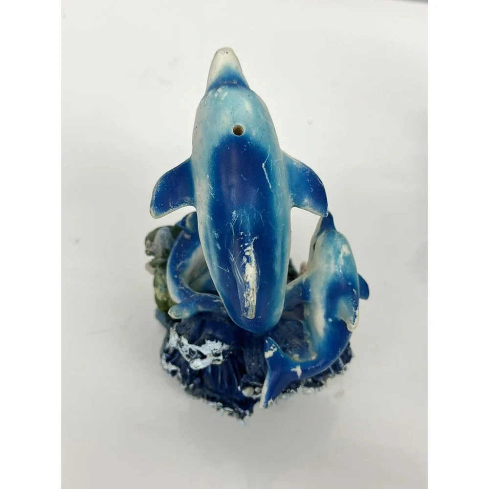 Marine Sea Ocean Set of 7 Blue Dolphins Swimming Over Giant Reef Waves Figurine